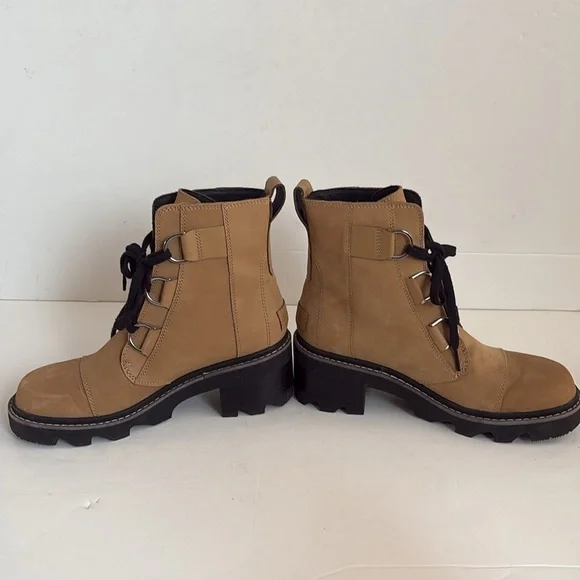 Sorel Jane Now lace up d-ring heel combat boot caribou buff waterproof boot - Picture 16 of 16